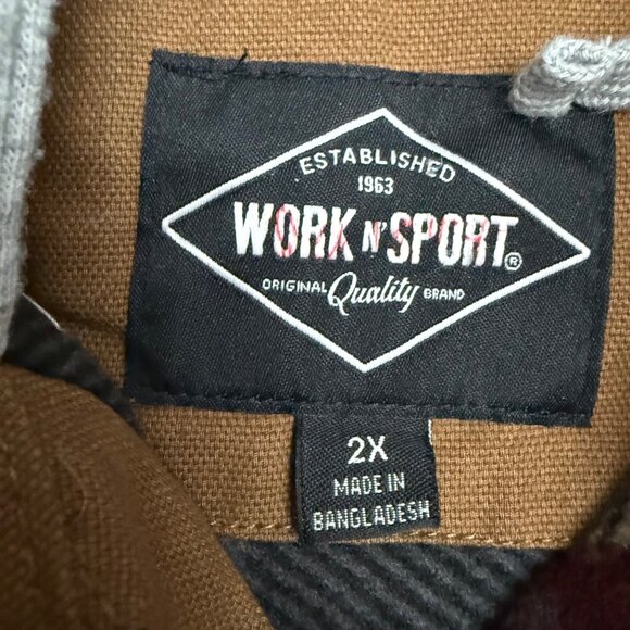 Work N Sport Men's Shirt Jacket Sz 2X Brown Canvas Flannel Lined Hooded - Picture 2 of 8